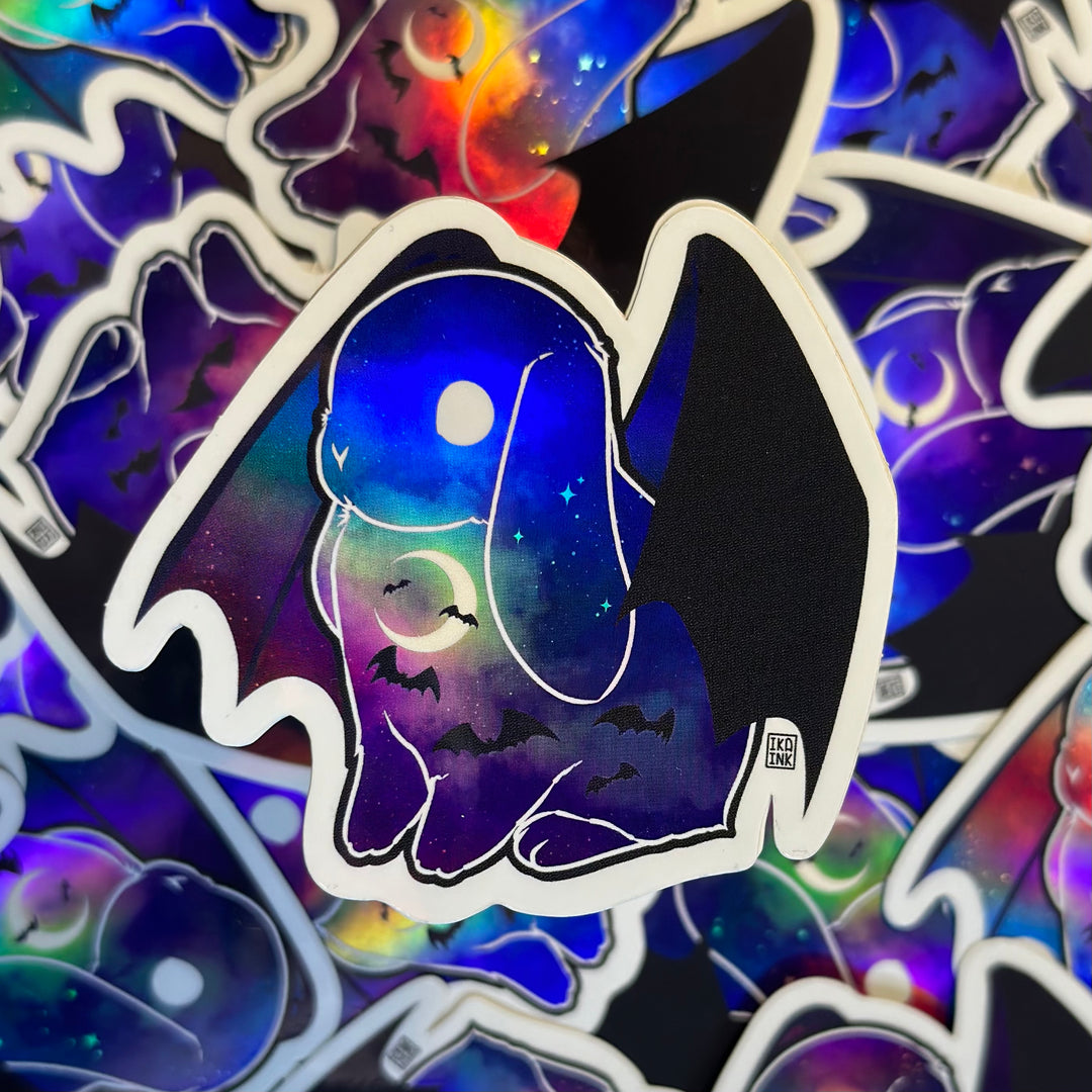 Bat Moon Bunny Holographic Vinyl Sticker