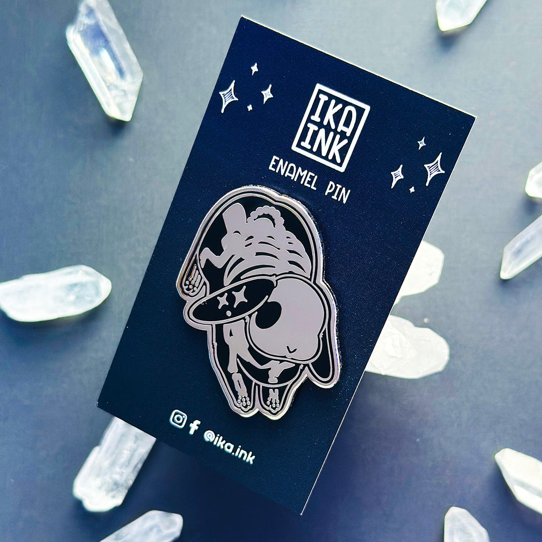 Bowing Skeleton Bunny Enamel Pin