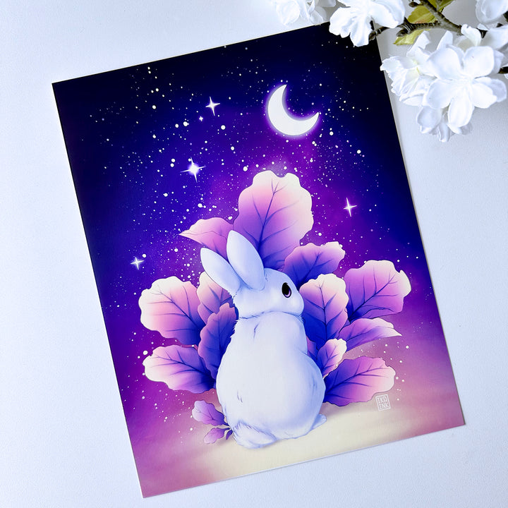 Fiddle Leaf Moon Bunny Art Print