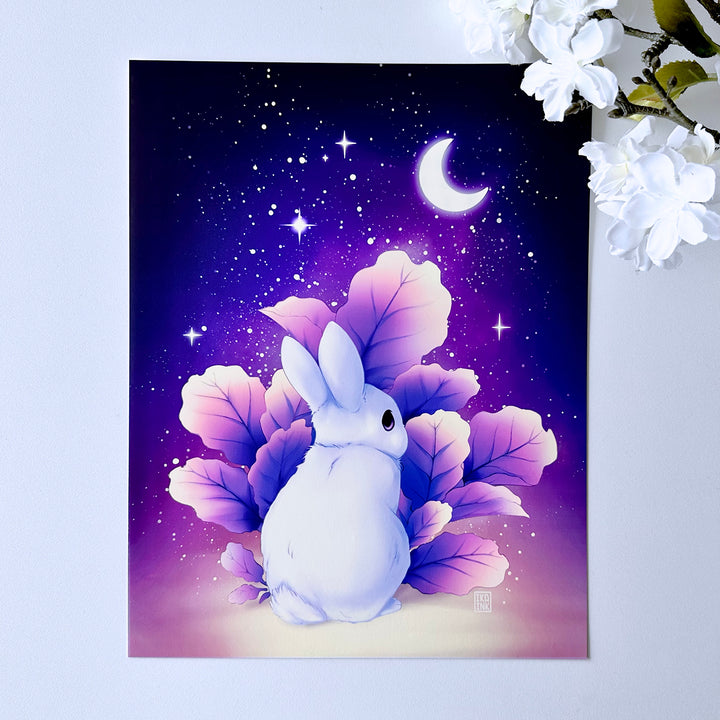 Fiddle Leaf Moon Bunny Art Print
