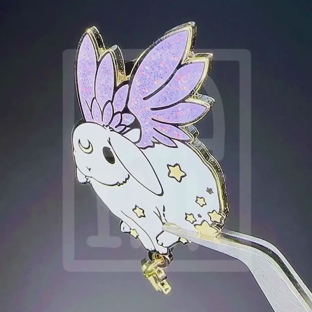 White Star Chaser Bunny Running Enamel Pin - Seconds