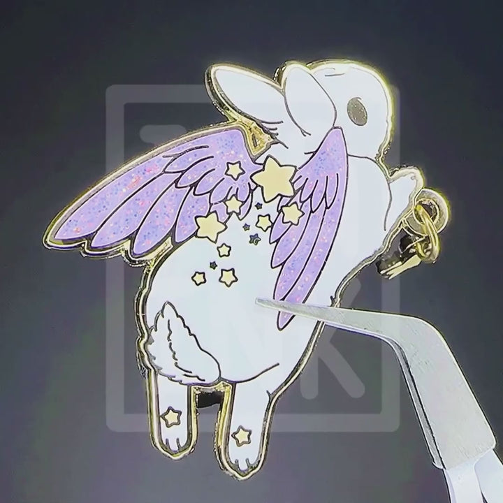 White Star Chaser Bunny Leaping Enamel Pin - Seconds