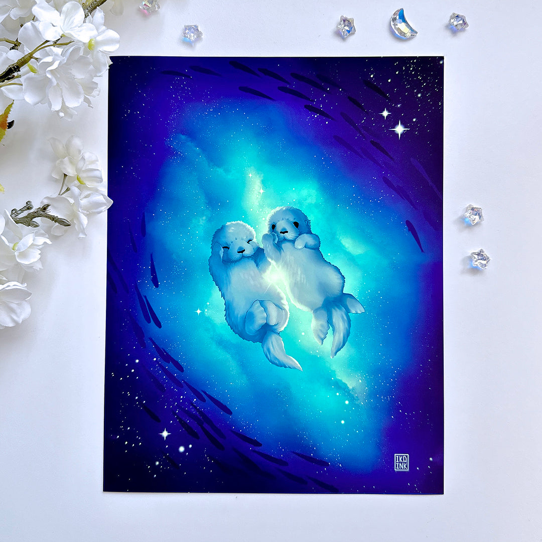 Cosmic Companions Sea Otter Art Print