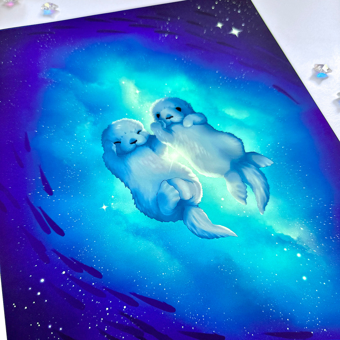 Cosmic Companions Sea Otter Art Print