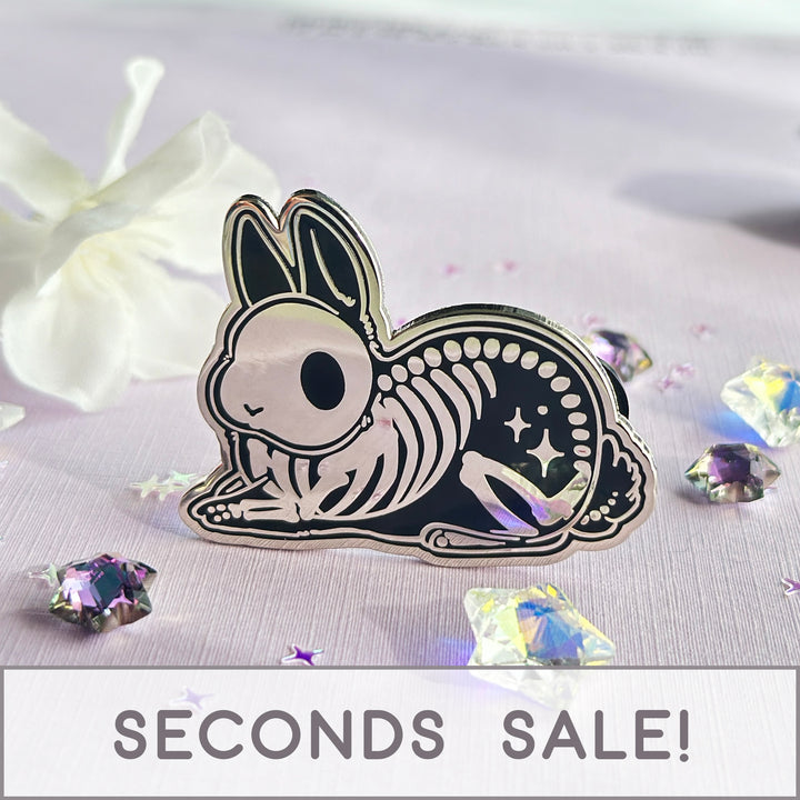 Sitting Skeleton Bunny Enamel Pin - Seconds