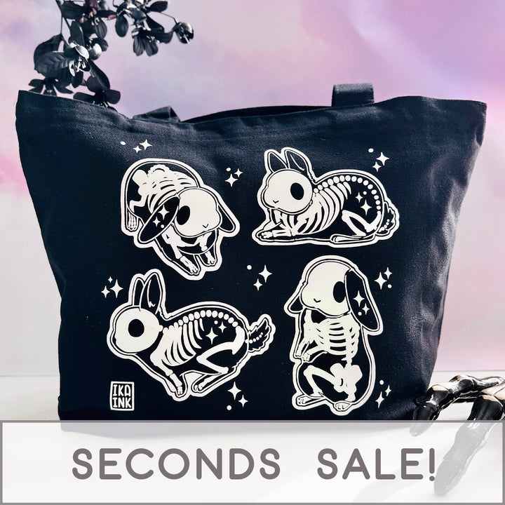 Skelebuns Skeleton Bunny Zipper Tote Bag - Seconds