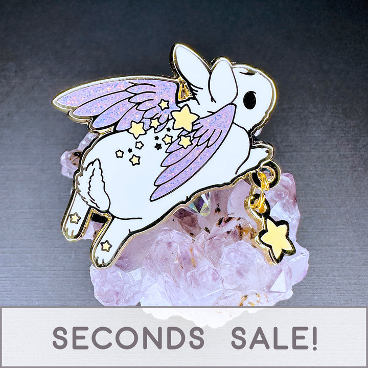 White Star Chaser Bunny Leaping Enamel Pin - Seconds