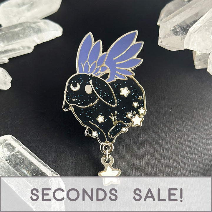 Black Star Chaser Bunny Running Enamel Pin - Seconds