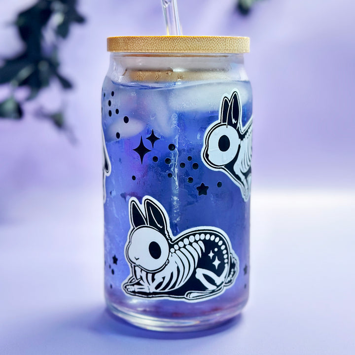 Skeleton Bunny Glass with Lid and Straw