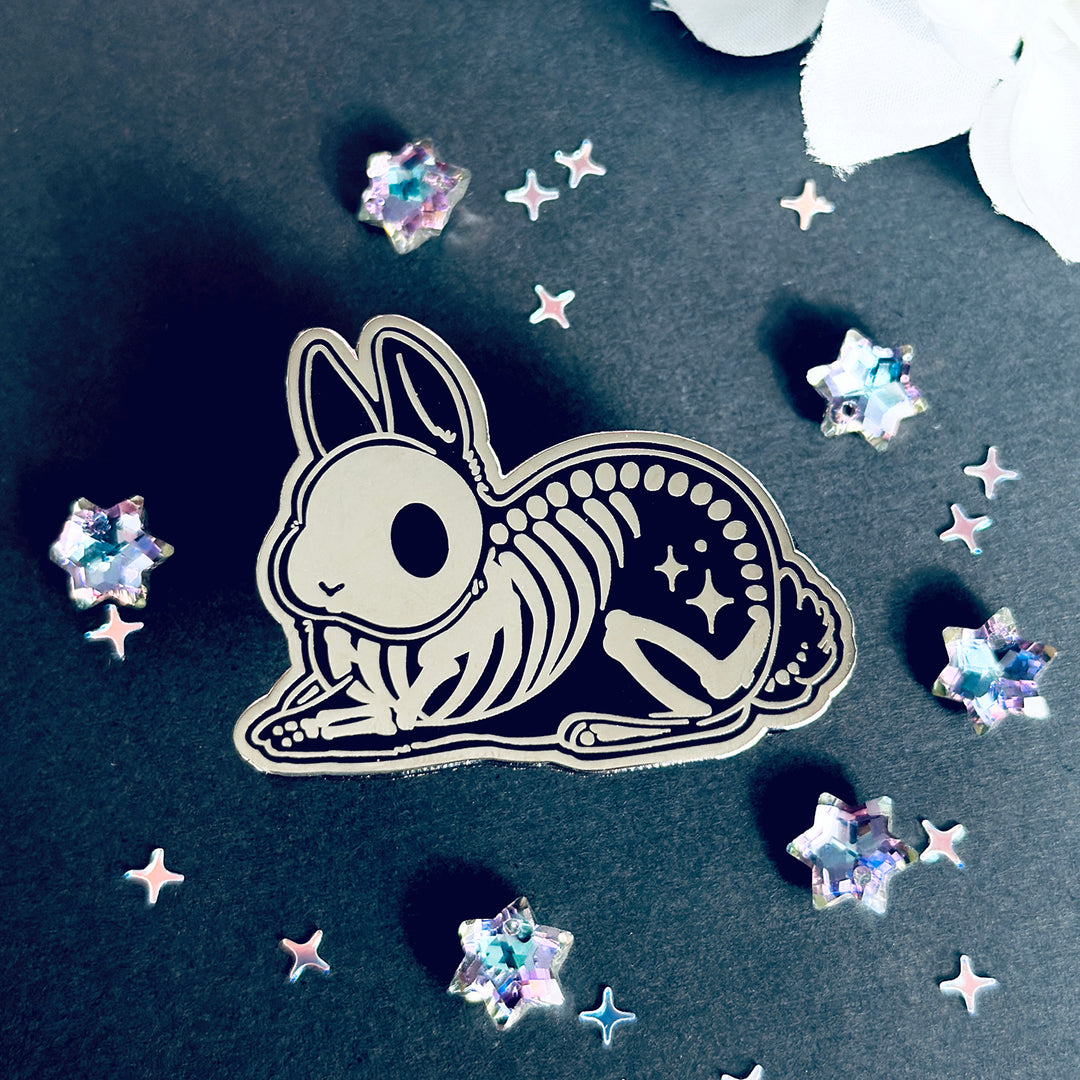 Sitting Skeleton Bunny Enamel Pin - Seconds