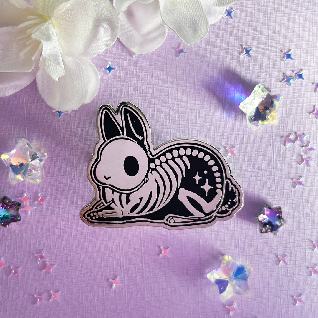 Sitting Skeleton Bunny Enamel Pin - Seconds