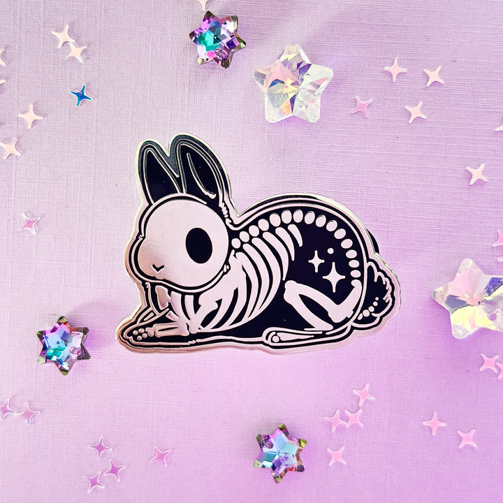 Sitting Skeleton Bunny Enamel Pin - Seconds