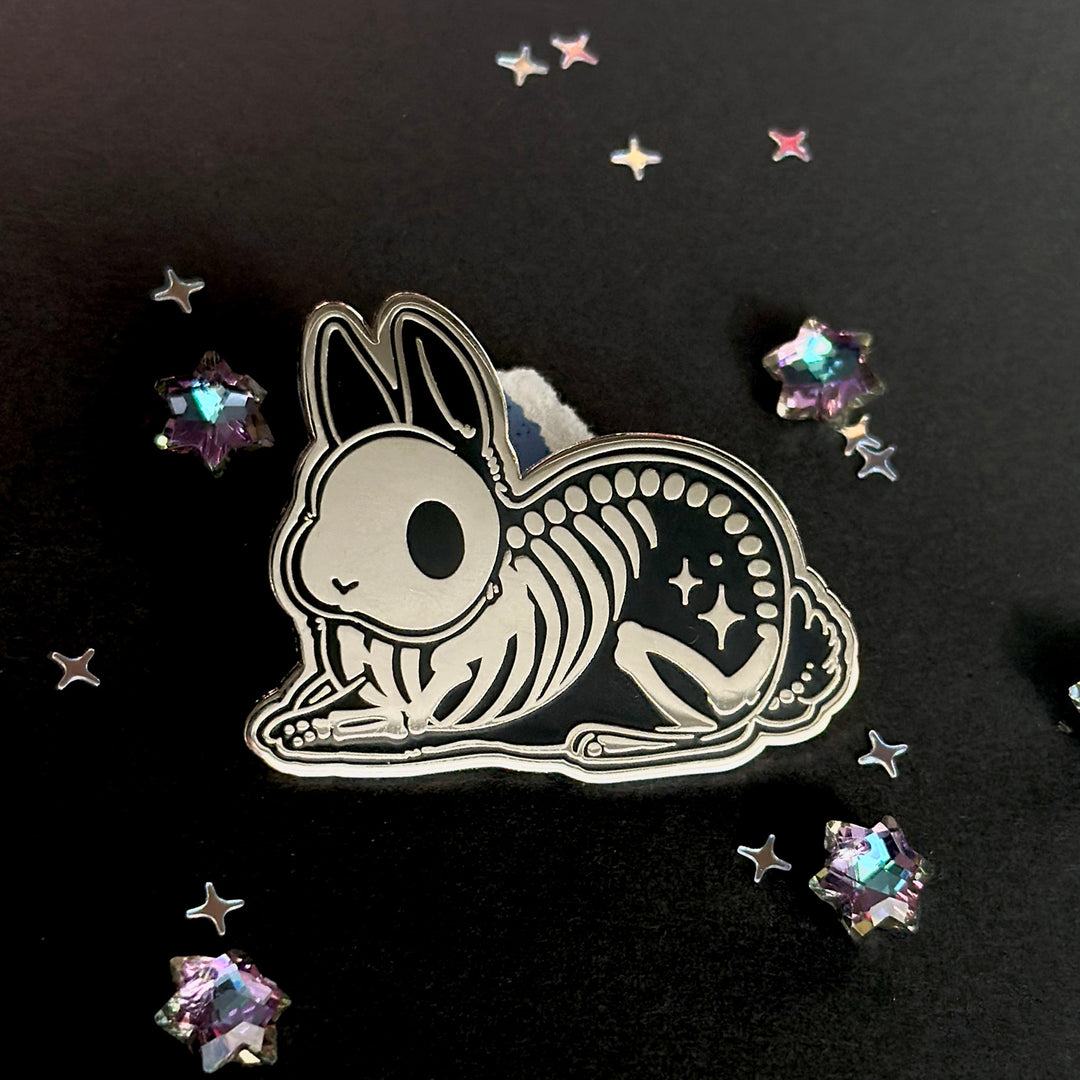 Sitting Skeleton Bunny Enamel Pin - Seconds