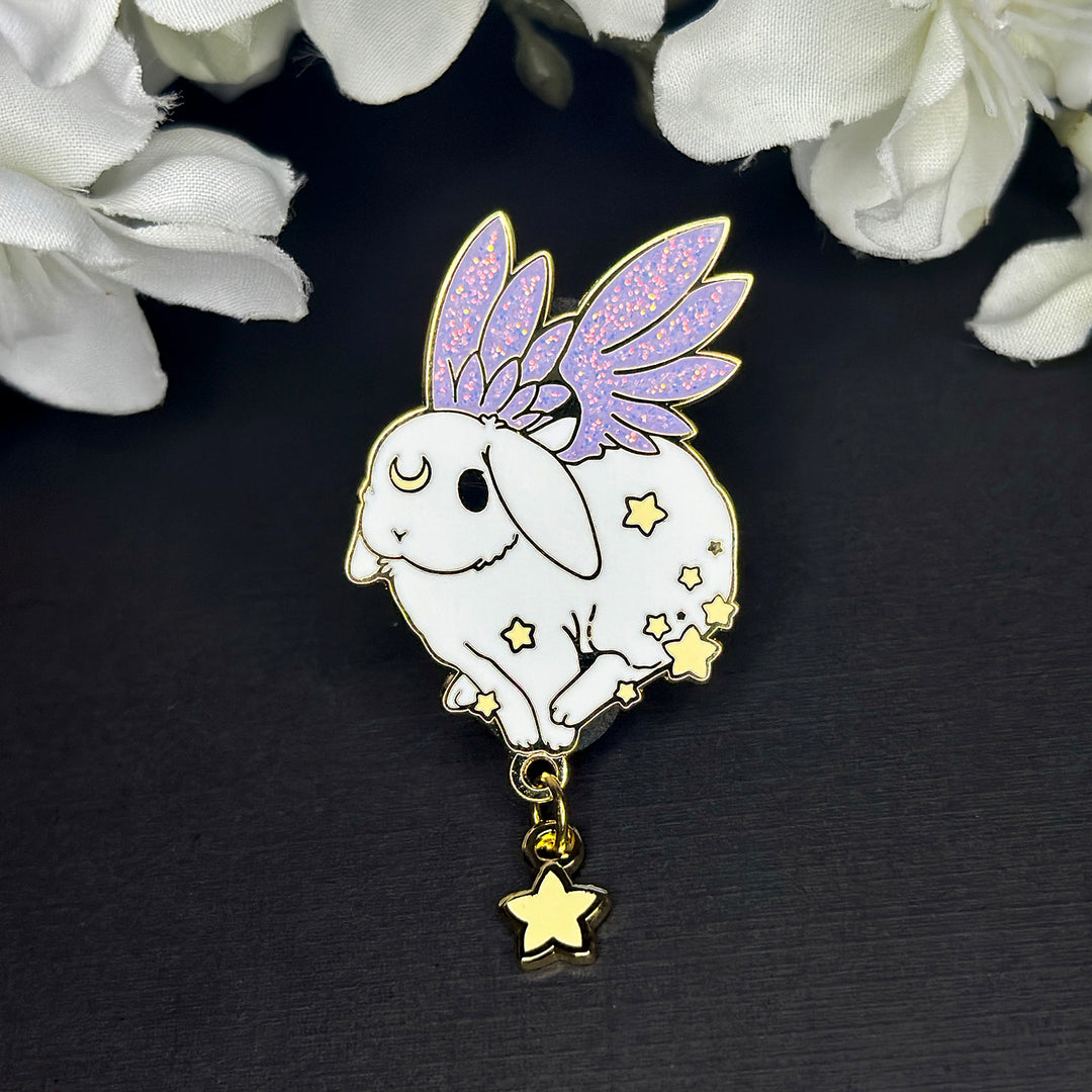 White Star Chaser Bunny Running Enamel Pin - Seconds