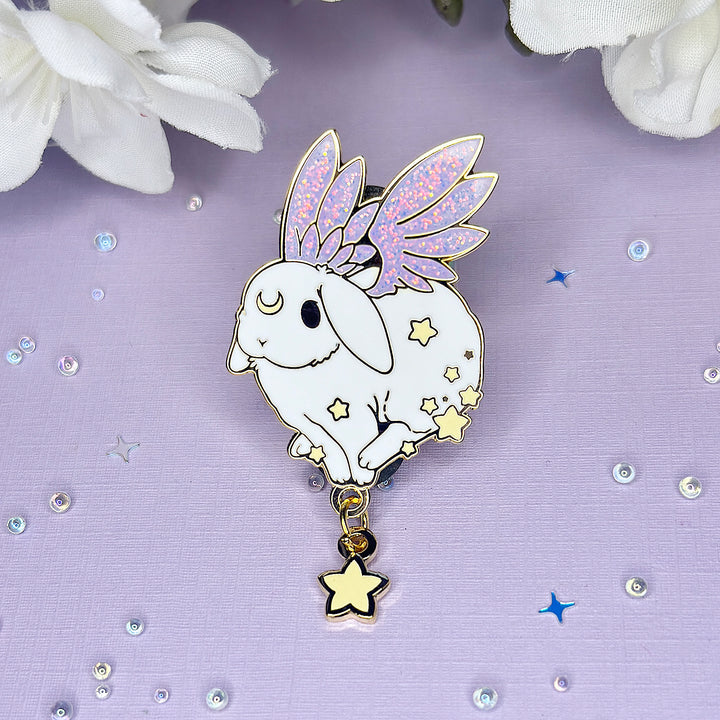 White Star Chaser Bunny Running Enamel Pin - Seconds