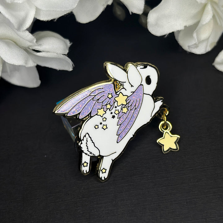 White Star Chaser Bunny Leaping Enamel Pin - Seconds