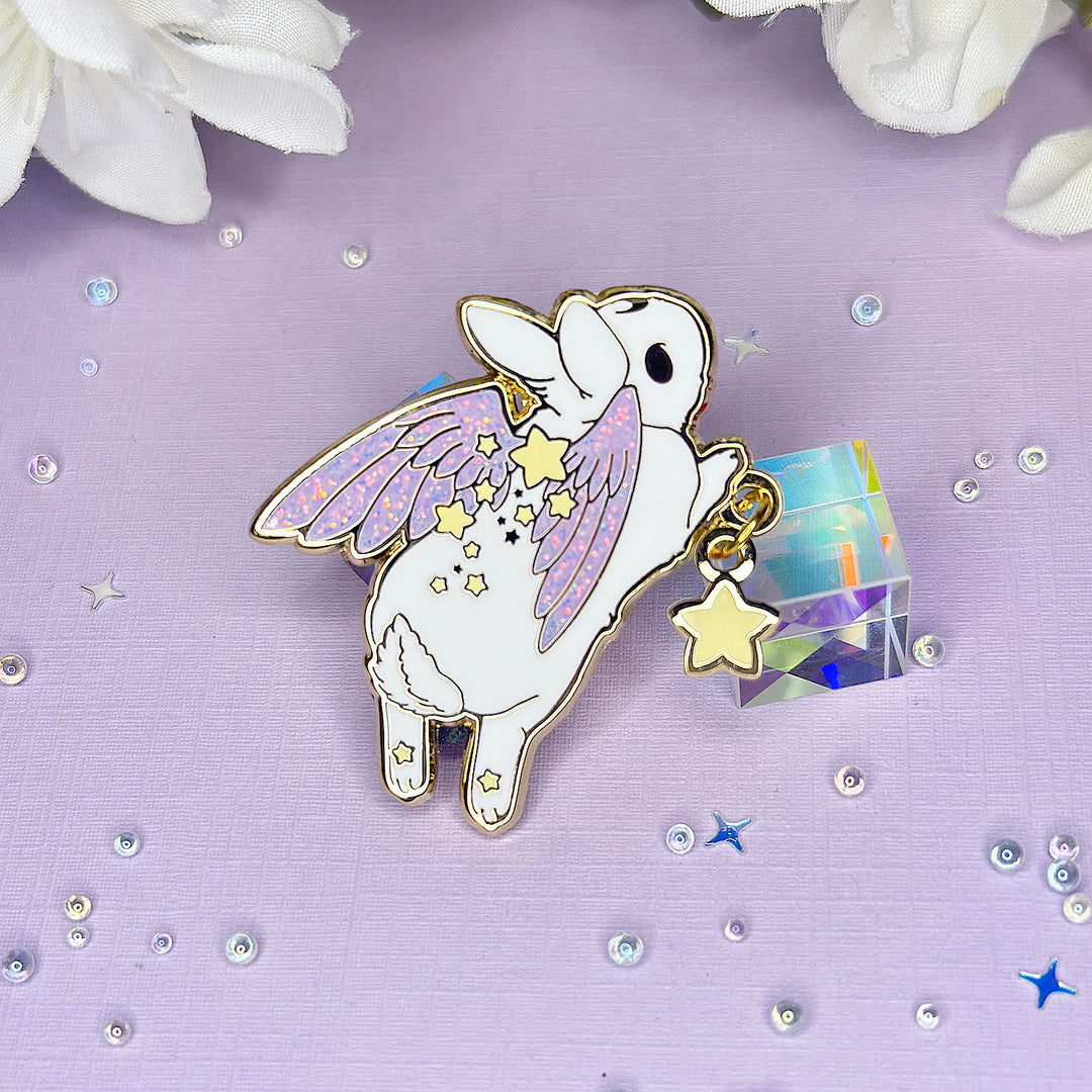 White Star Chaser Bunny Leaping Enamel Pin - Seconds