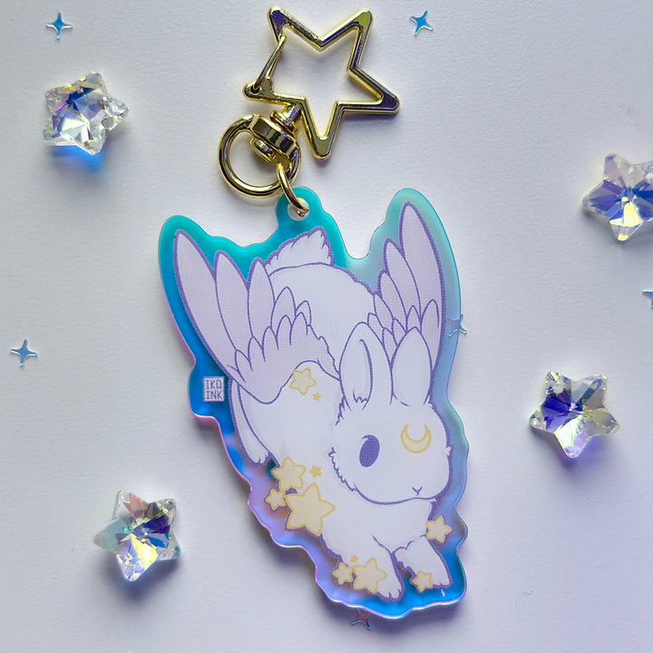 Star Chaser Bunny Bowing Iridescent Keychain