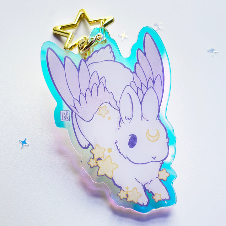 Star Chaser Bunny Bowing Iridescent Keychain