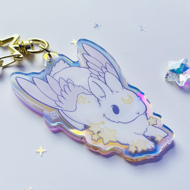 Star Chaser Bunny Bowing Iridescent Keychain