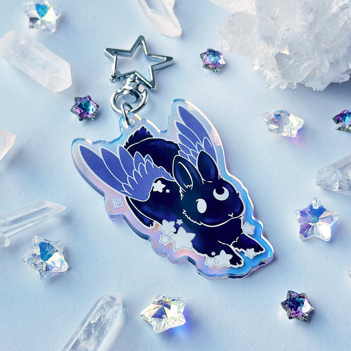Star Chaser Bunny Bowing Iridescent Keychain - Black