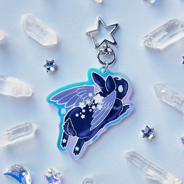 Star Chaser Bunny Leaping Iridescent Keychain - Black