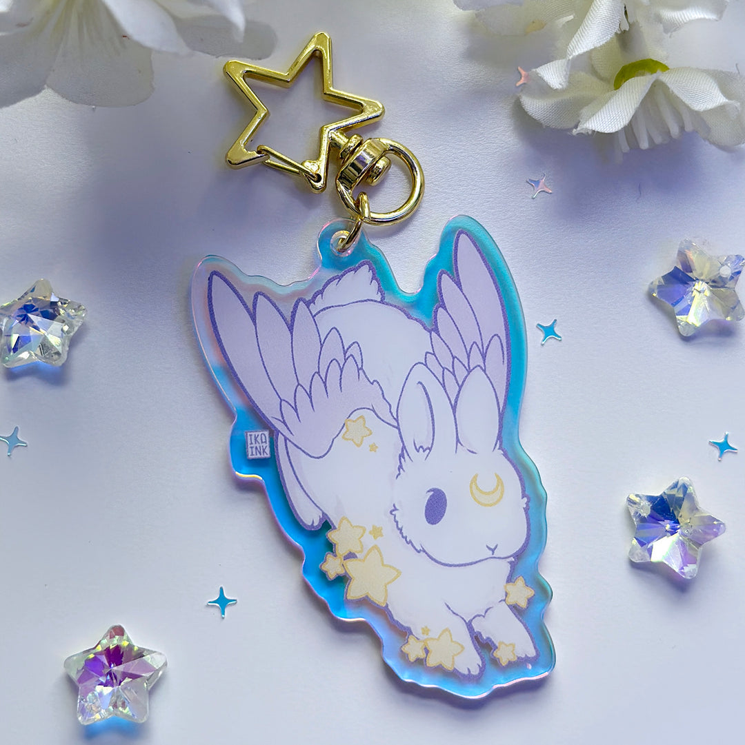 Star Chaser Bunny Bowing Iridescent Keychain