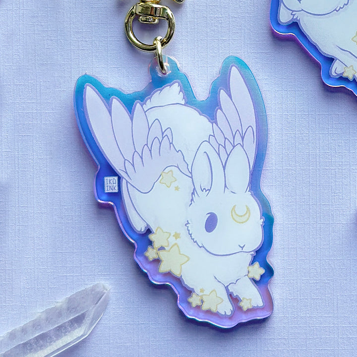 Star Chaser Bunny Bowing Iridescent Keychain