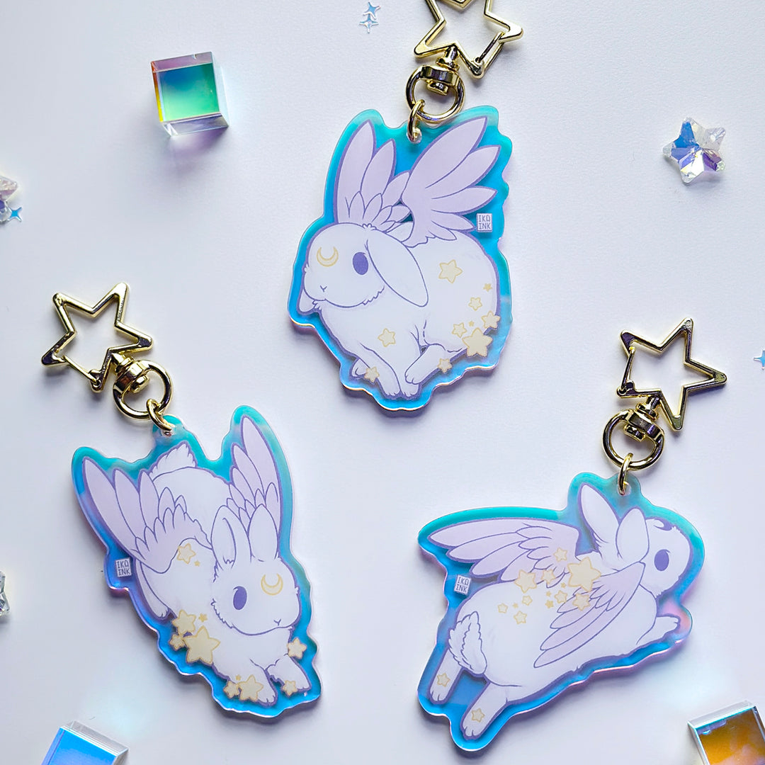 Star Chaser Bunny Leaping Iridescent Keychain