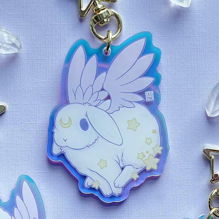 Star Chaser Bunny Running Iridescent Keychain