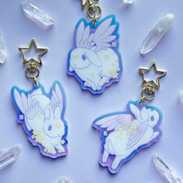 Star Chaser Bunny Leaping Iridescent Keychain