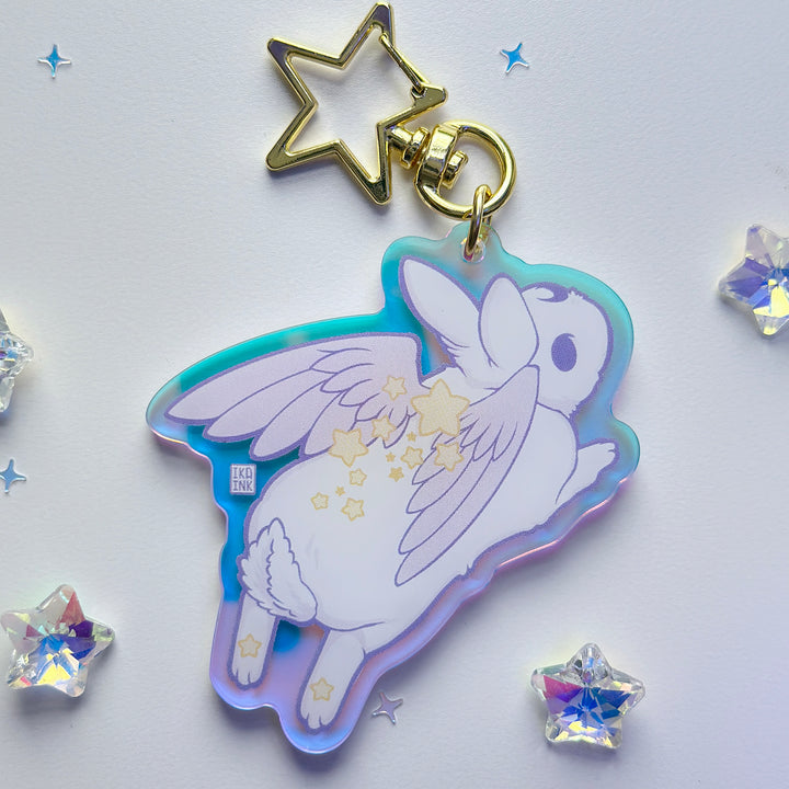 Star Chaser Bunny Leaping Iridescent Keychain