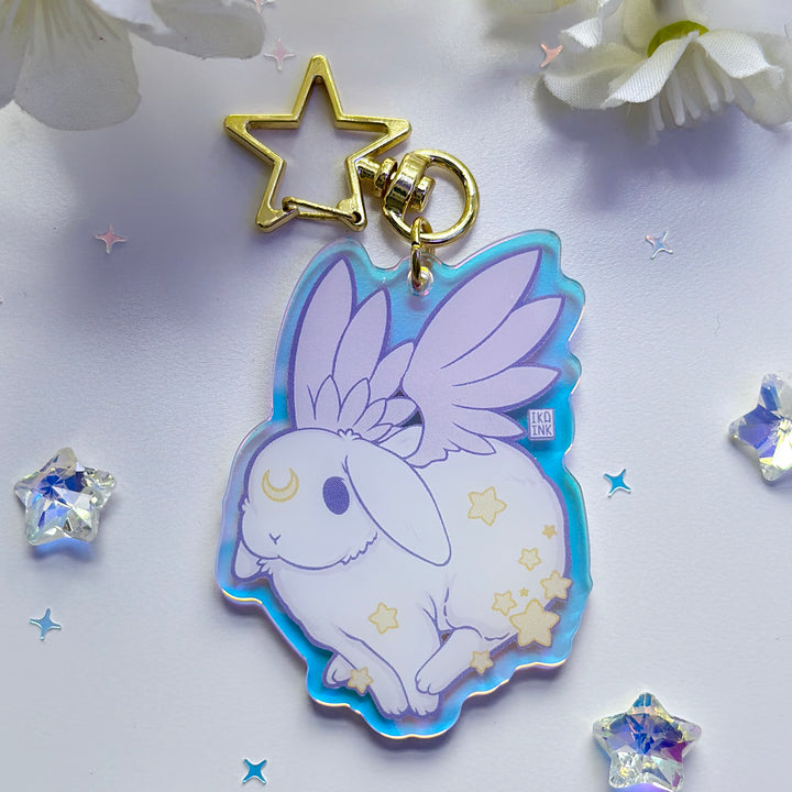 Star Chaser Bunny Running Iridescent Keychain