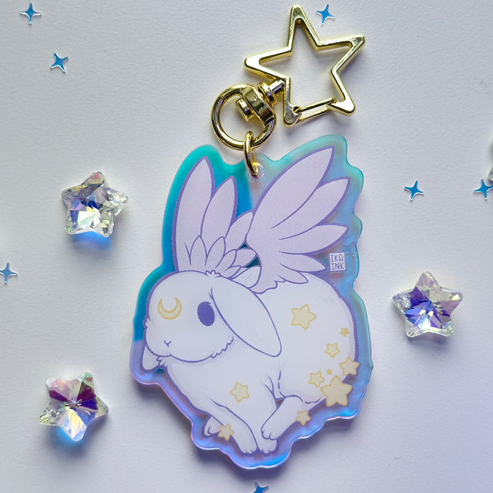 Star Chaser Bunny Running Iridescent Keychain