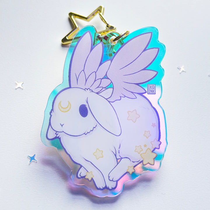 Star Chaser Bunny Running Iridescent Keychain