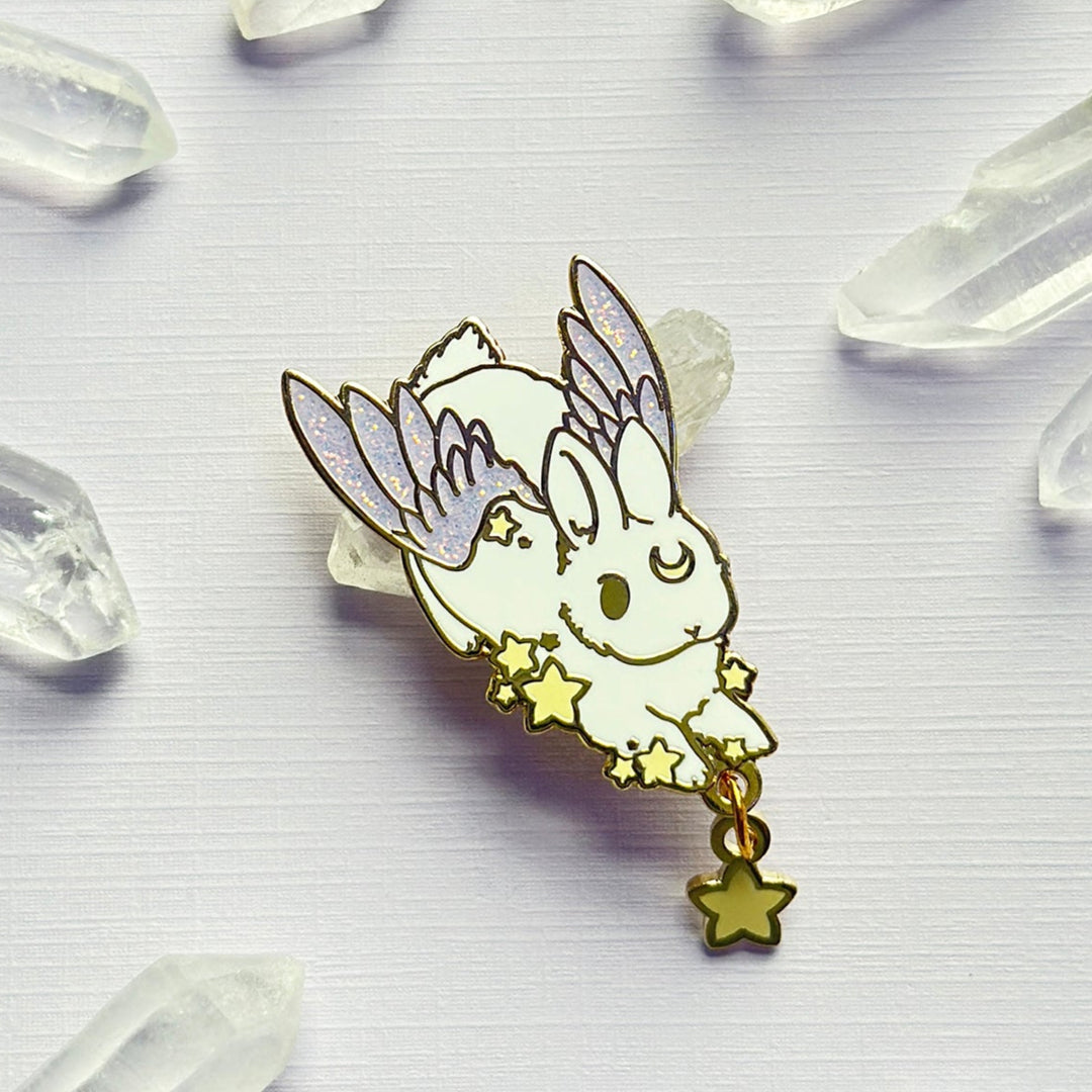 White Star Chaser Bunny Bowing Enamel Pin