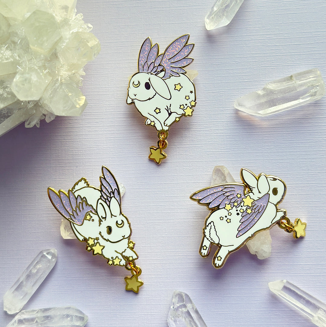 White Star Chaser Bunny Leaping Enamel Pin