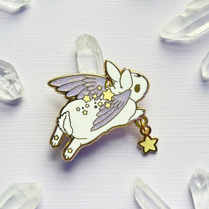 White Star Chaser Bunny Leaping Enamel Pin