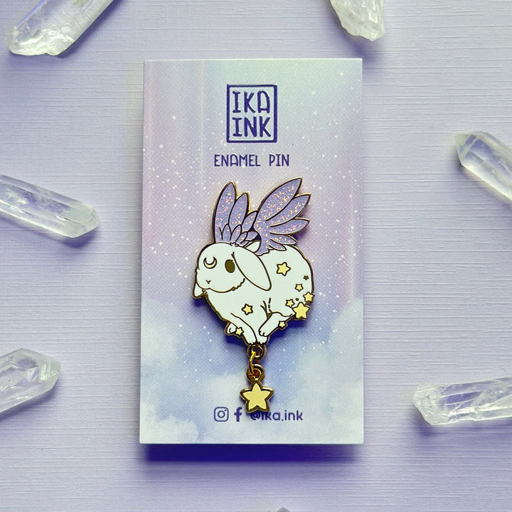 White Star Chaser Bunny Running Enamel Pin