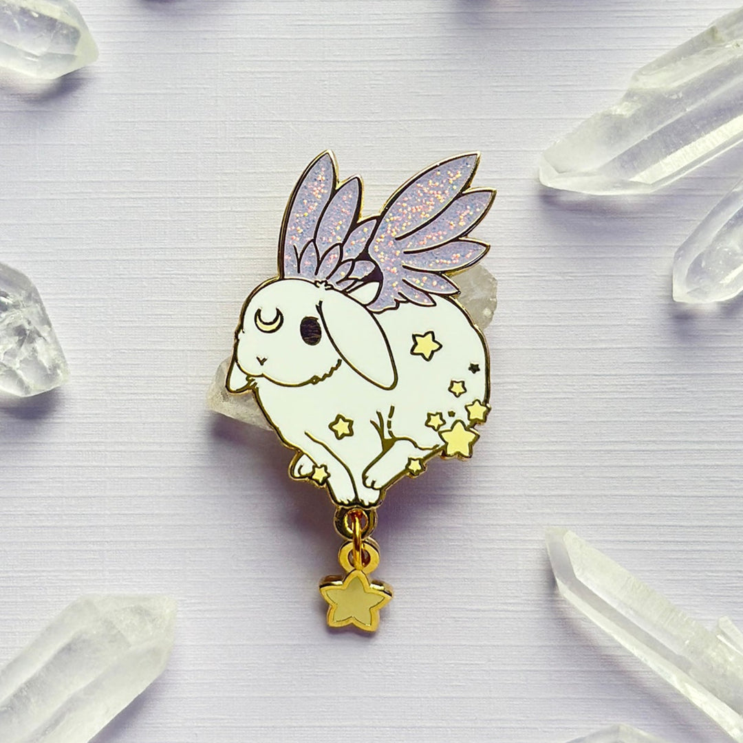 White Star Chaser Bunny Running Enamel Pin