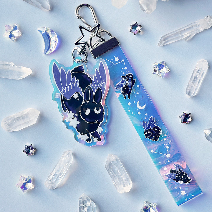 Star Chaser Bunny Holographic Wrist Lanyard - Black