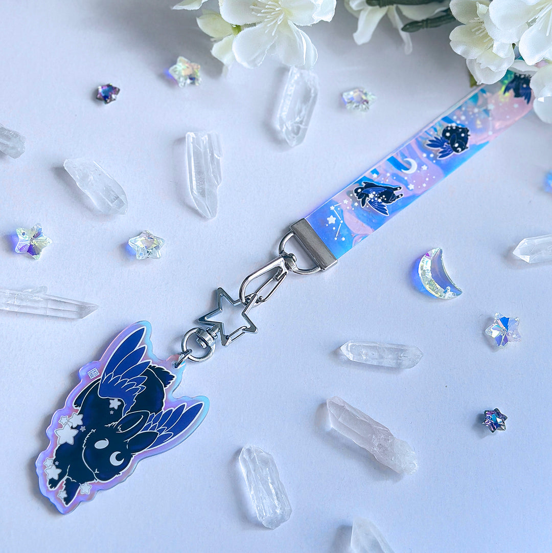 Star Chaser Bunny Holographic Wrist Lanyard - Black