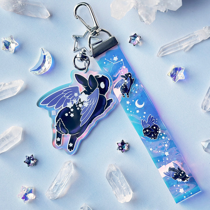 Star Chaser Bunny Holographic Wrist Lanyard - Black