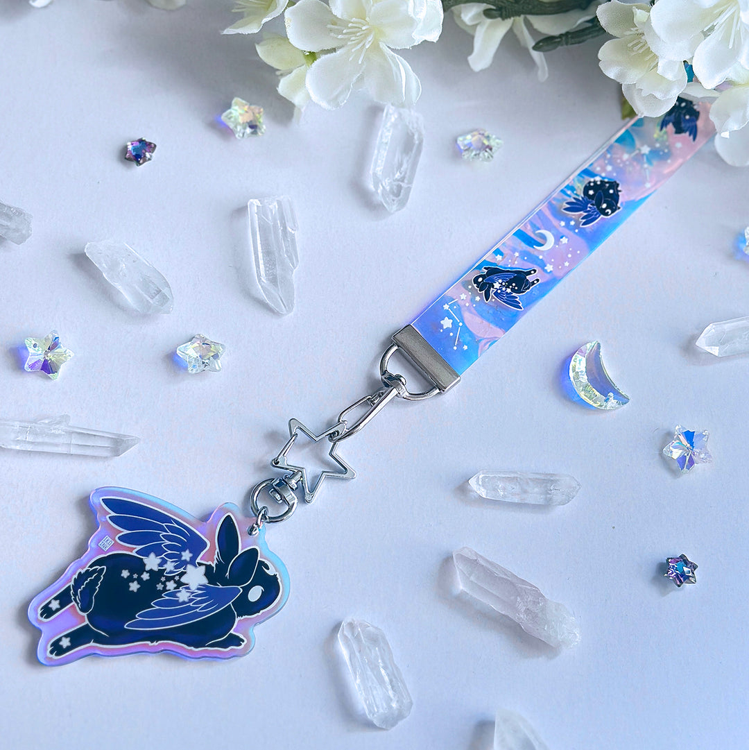 Star Chaser Bunny Holographic Wrist Lanyard - Black