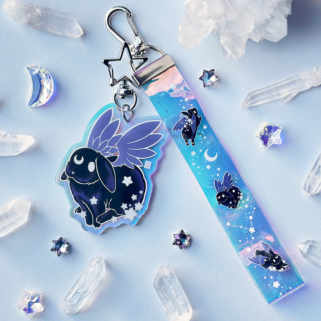 Star Chaser Bunny Holographic Wrist Lanyard - Black