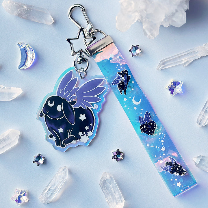 Star Chaser Bunny Holographic Wrist Lanyard - Black