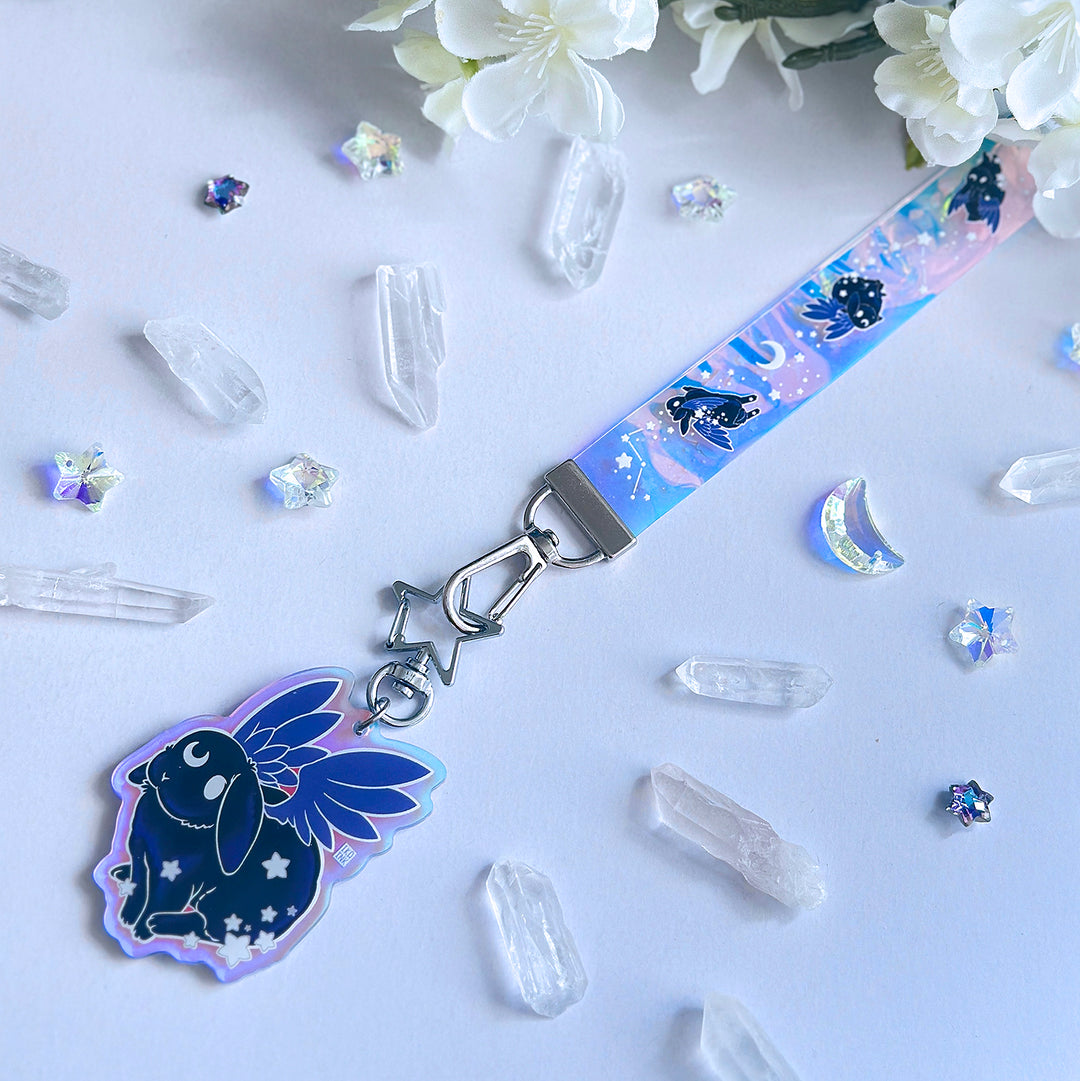 Star Chaser Bunny Holographic Wrist Lanyard - Black