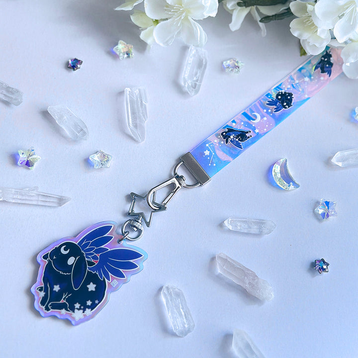 Star Chaser Bunny Holographic Wrist Lanyard - Black