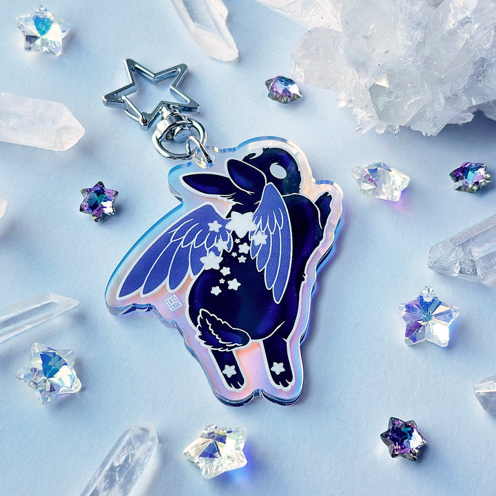 Star Chaser Bunny Leaping Iridescent Keychain - Black