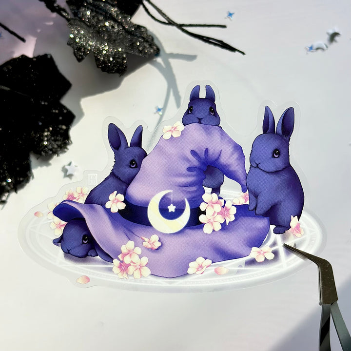 Witch Hat Bunnies Transparent Vinyl Sticker